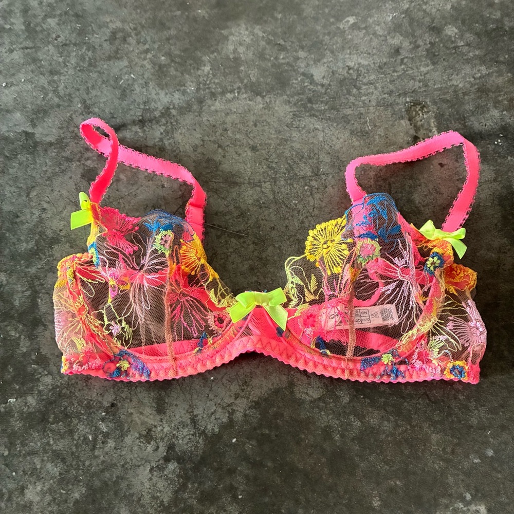 Floral Lace Bra unlined Pink neon Green agent provacateur Zuri 32d